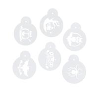 Hoement 6Pcs Coffee Decorating Stencils Set for Latte Art and Cappuccino, Spray Powder Sugar Templates with Halloween Patterns, Milk Foam Printing Tools for Home and Coffee Shop