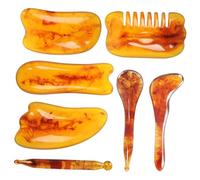 Hoement 7Pcs Amber Gua Sha Massage Kit Face and Body Skin Care Tool for Improved Circulation Puffiness Reduction and Collagen Boost Smooth Edges for Comfortable Facial Relaxation and