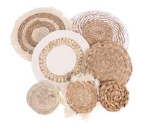 Hoement 7pcs Boho Wall Hanging Woven Rattan Baskets, Circular Rustic Farmhouse Wall Decorations with Easy to Hang Feature, for Living Room or Farmhouse Style Interiors