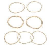 Hoement 7pcs Stackable Chunky Beaded Bracelets Set for Women Elastic Stretch Golden Bead Ball Jewelry Handmade Artisan Quality Elegant Multi-layer Wristwear for and Daily Wear