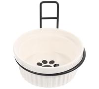 Hoement Adjustable Height Hanging Cat Bowl with Iron Rack and Ceramic Bowl for Home Decoration Anti-spill Pet Feeding Station