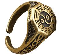 Hoement Adjustable Taoism Open Ring for Men, Comfortable Brass Finger Ring Appealing Shape, Retro Chinese Statement Jewelry, for Birthday or Bar Events