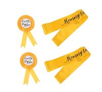Hoement Bee Theme Baby Shower Party Sashes and Brooches Set, Satin Decorative Etiquette Sashes for Newborn, Daddy and Mommy Shower Accessories, 4 Pieces (2 Sets