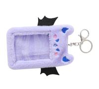Hoement Black Plush Devil Wings Card Holder Protective Cover Alloy Keychain Reusable Id Card Sleeves Keep Desktop Neat for Students School Use