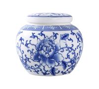 Hoement Blue and White Porcelain Tea Canister with Peony Pattern, Ceramic Sealed Tea Leaf Storage Jar, Multipurpose Nuts and Coffee Beans Container for Kitchen Organization