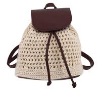 Hoement Brown Crochet Backpack for Women with Hollow Knit Design, Large Capacity Polyester Pu Material, Multifunctional Casual Daypack for