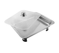 Hoement Buffet Food Tray Silver Colour Rectangular Stainless Steel with Lid and Anti-Skid Legs, Practical Serving Tray with Rounded Corners for Buffet and Catering for Parties