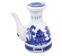 Hoement Ceramic Soy Sauce Dispenser with Lid Decorative Vinegar Jar and Oil Container Multi-function Seasoning Bottle for Kitchen Use Sturdy Porcelain Condiment Jar with Spout Gift for