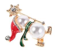 Hoement Christmas Snowman Brooch Pin Rhinestone Enamel Lapel Pin Festive Winter Season Accessory for Daily Attire with White Alloy and Plastic Material, Versatile Fashion Focal Point