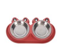 Hoement Double Pet Feeding Bowl for Dogs and Cats with Non-slip Base and Moat Design, Sturdy Pp Material for Outdoor and Mealtime Use, Suitable for Puppies and Kittens