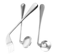 Hoement Elderly Feeding Utensils Set with Angled Stainless Steel Fork and Curved Spoons, Practical Small Spoon Tableware for Right-handed Patients, Assisted Eating Aid for Bedridden