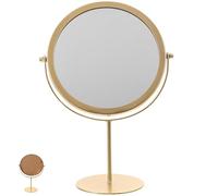 Hoement Elegant Gold Vanity Mirror Desktop Mirror Decor Stable Base Standing Design round Iron and Glass for Bedroom and Makeup Use