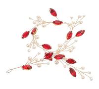 Hoement Elegant Red Rhinestone and Pearl Wedding Headband, Beautiful Hair Decoration for Special Occasions and Parties, Fine Metal Craftsmanship Bridal Hair Accessory