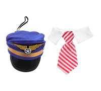 Hoement Embroidered, Matching Necktie Set Dog Pilot Hat and Polyester Material with Convenient Wear Design for Dogs and Cats for Party and Cosplay Photo Props
