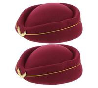 Hoement Flight Stewardess Cap 2Pcs, Woolen Burgundy Airline Uniform Hat, Comfortable Breathable Material for Women, Great for Cosplay Band Performances