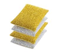 Hoement Glitter Dish Cleaning Sponge 4pcs, Gold and Silver Reusable Multi-Function Kitchen and Bathroom Scrub Sponges, Compact Non-Scratch Household Wok and Dish Cleaning Pads
