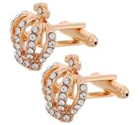 Hoement Gold Rhinestone Crown Button Covers 2Pcs Zinc Alloy Cufflinks for Men and Women, Fashion Accessories for French Shirts at Weddings and Formal Gatherings