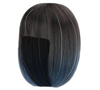 Hoement Gradient Haze Blue Bob Hair Wig for Women with Barely Invisible Seam and High Temperature Wire, Short Hair with Neat Bangs, Elegant Look for Daily Wear and Cosplay