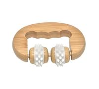 Hoement Handheld Massage Tool Two Bead Roller Handheld Massager Multifunctional Wooden Body Massager with Rubber Rollers for Relaxing Muscles Full Body Use