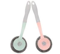 Hoement Handle Steel Wire Cleaning Brushes Random Color for Kitchen 2pcs with Strong Removing Power, Reusable Pot and Pan Scrubbers, for Stove and Kitchen Cleaning Tasks