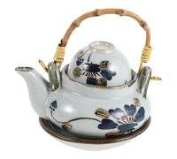 Hoement Japanese Ceramic Teapot with Handle and Lid 300ml Pot and 50ml Cup Set Heat-Resistant Stovetop Safe Vintage Farmhouse Style for Home and Office Use
