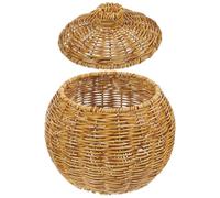Hoement Multi-purpose Plastic Woven Storage Basket with Lid, Simple and Elegant Oval Shape, Practical Sundries Organizer for Home Storage and Decoration
