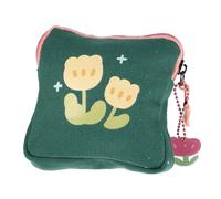 Hoement Multipurpose Floral Tampon Storage Bag Portable Sanitary Napkin Holder Green Tulip Chain Small Period Pouch for Girls and Women School Travel Use