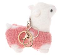 Hoement Plush Alpaca Keychain Hanging Pendant with Pink and Gold Metal Ring, Small Stuffed Animal Key Holder Charm for Bags and Backpacks, Soft Alpaca Accessory for Women