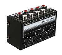 Hoement Portable 4 Channel Audio Mixer, Unpowered Stereo Mini Mixer with 4 Input 1 Output, Individual Volume Control for Desktop Computer, Laptop, Bar or Small Stage