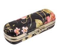 Hoement Portable Lipstick Holder with Mirror, Black Metal Case and Antique Bronze Clasp, Chinese Style Makeup Organizer Suitable for Travel and Handbag