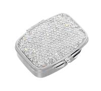 Hoement Portable Mini Compartment Pill Box with Elegant Rhinestone Design Solid Travel Medicine Case for Vitamins and Supplements Compact Pocket Organizer Dual-use for Pills and Jewelry