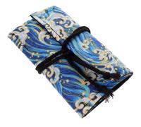 Hoement Portable with Japanese Style Delicate Printing Pattern Pen Wrap Organizer Roll up Pencil Case in Blue Cotton and Linen Lightweight and Space Saving Pen Storage Bag for Artists