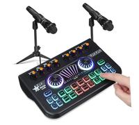 Hoement Professional Podcast Bundle with Dual Microphones and Live Sound Card Audio Mixer Dj Equipment Kit for Streaming Recording Gaming and Voice Changing