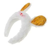 Hoement Rabbit Ears Headband Plush Bunny Ear Hairband White Cute Kawaii | Soft Plush Material with Plastic and Metal, Gentle Secure Fit, Flexible Comfortable Wear for Casual Outings and Easter