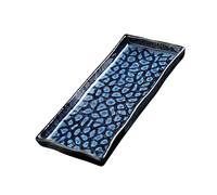 Hoement Rectangular Blue Ceramic Serving Plate Embossed Sushi Platter Multi-Function Food Tray for Home and Restaurant Use with Sturdy Porcelain Material