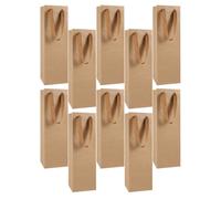 Hoement Red Wine Bags Reusable Kraft Paper 10pcs with Portable Handle Wine Packing Bags for Whiskey Bottles and Beers for Birthdays and Dinner Parties