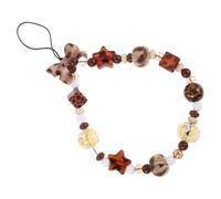 Hoement Retro Beaded Phone Charm Strap with Leopard Print Wristlet, Anti-lost Mobile Phone Beaded Chain for Outdoor Travel and Cellphone Accessories