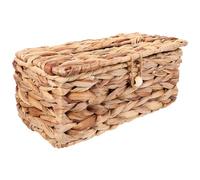 Hoement Retro Woven Seaweed Tissue Storage Box, Decorative Desktop Napkin Holder with Open Top, Light Yellow Seagrass Tissue Container for Living Room and Bathroom
