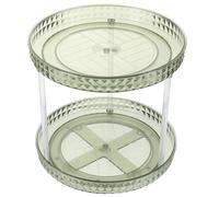 Hoement Rotating 2 Tier Cosmetic Display Case Green Pet Material Makeup Organizer Perfume and Skincare Storage Rack for Desktop Space