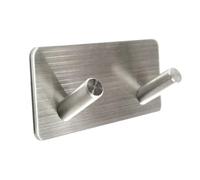 Hoement Self Adhesive Stainless Steel Double Hook for Shower and Keys | 304 Brushed Finish, Non-slip Arm Barrier, Rust Resistant Storage for Rental Apartments and Home Organizers