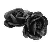 Hoement Shoe Charms for Pumps Heel Black Artificial Leather Rose Pattern 1 Pair for Family Gathering Women Easy to Carry