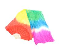 Hoement Silk Belly Dance Fan Chinese Fan Rainbow Long Silk Veils Oriental Dancing Props For Stage Performances Wedding Cosplay 70.87Inch
