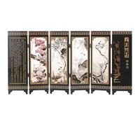 Hoement Small Lacquer Folding Screen with Chinese Style Plum Orchid Bamboo Chrysanthemum Painting Mini Room Divider for Home Living Room and Study Decoration