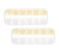 Hoement Steel Nail Art Beads with 12-grid Organised Packaging 2 Boxes in Mixed Sizes and Silver Colour Nail Charms Decoration Random Color for DIY Manicure and Salon