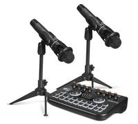 Hoement Studio Microphone Bundle Dj Kit Sound Card Podcast Production Studio Equipment Sound Effects Machine Podcast Mixer Gaming Soundboard Audio Mixer Black