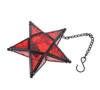 Hoement Vintage Iron Craft Colored Glass Star-shaped Candleholder Red Windproof Hanging Tealight Holder for Indoor Home and Restaurant Decoration
