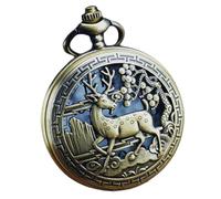 Hoement Vintage Retro Hollow Mechanical Pocket Watch with Deer Pattern, Quartz Metal Pocket Watch with Battery, Portable Pendant for Men and Women, Classic Antique Style