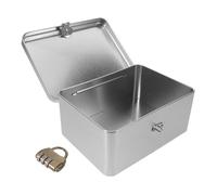 Hoement Vintage Tinplate Storage Box with Lid and Combination Lock, Silver Decorative Keepsake Container for Photos and Cookies, Spacesaving Organization with Sealed Freshness, for Desktop