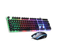 Hoement Wired USB Keyboard Mouse Combo with Backlight and Mechanical Feel, Black Plastic Design, Easy to Carry, for Computer and Tablet Use, for Travel and Outdoor
