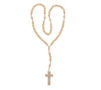 Hoement Wooden Cross Pendant Rosary Bead Necklace for Men with Delicate Design and No Burrs, Beige Prayer Beads Necklace Suitable for Daily Wearing and Valentine Gifts